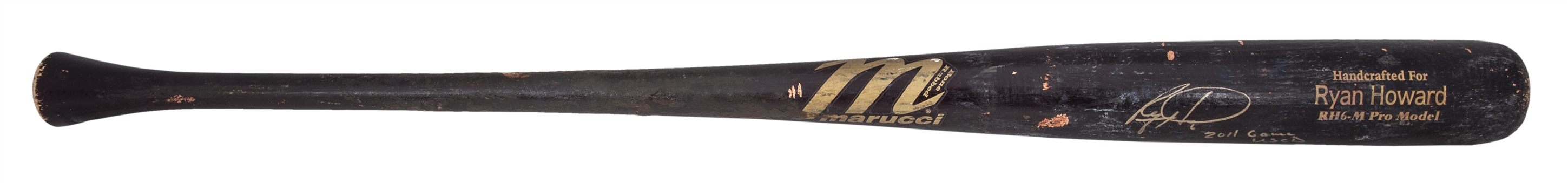 2011 Ryan Howard Game Used and Signed Marucci Bat Photomatched to April 27 and 29, 2011 to Hit Three Home Runs Including Grand Slam (Resolution Photomatching, PSA/DNA GU 10 and JSA) 